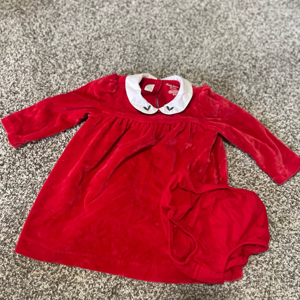 Red Velvet Baby Dress with White Collar